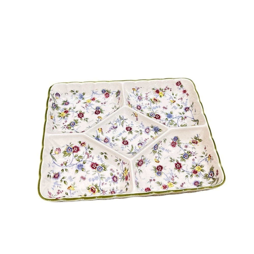 Andrea by sadek Floral 5 Divided vegetable dip Serving Dish porcelain Japan